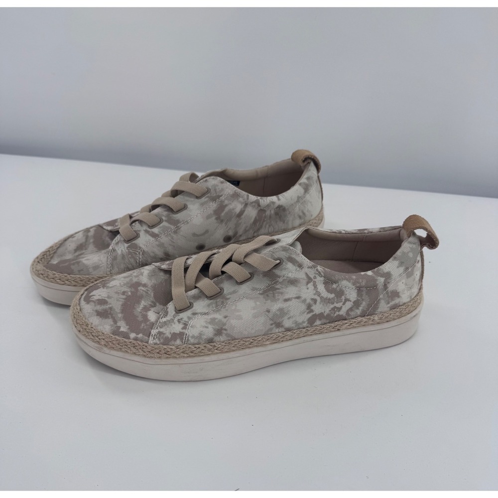 Spenco‎ Canvas Espadrille Sneakers Tan Cream Camo Floral Low Top Shoes Sz 12D